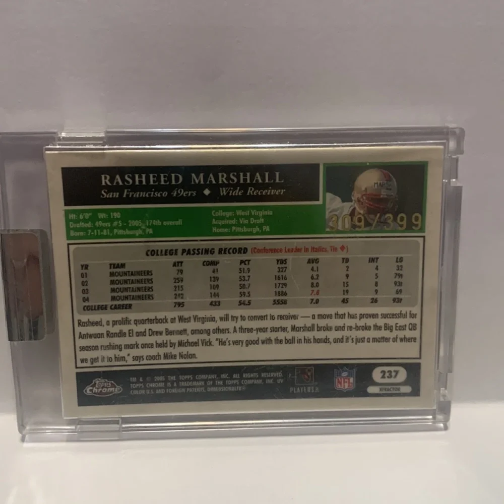 2005 Topps Chrome Gold X-Fractor /399 Rasheed Marshall #237 RC (MISC6)